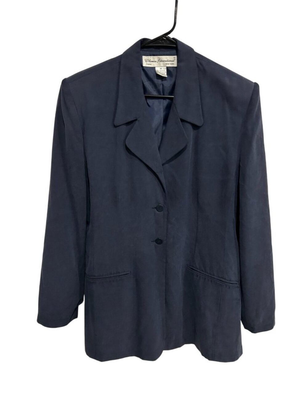 Chemise International Navy Silk Blazer Size 14 Quiet Luxury Corporate